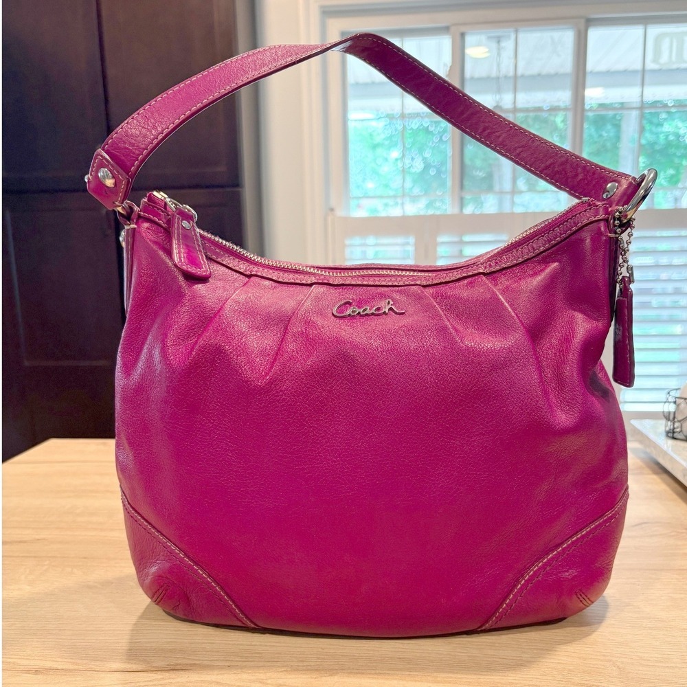 Coach‎ Magenta Pink Leather Hobo Shoulder Bag Silver Hardware 27741
